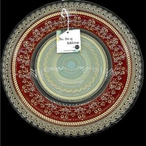 TURKISH GLASS 13" Charger Plates Hand Painted Oriental Pattern Set of 2 NWT Red